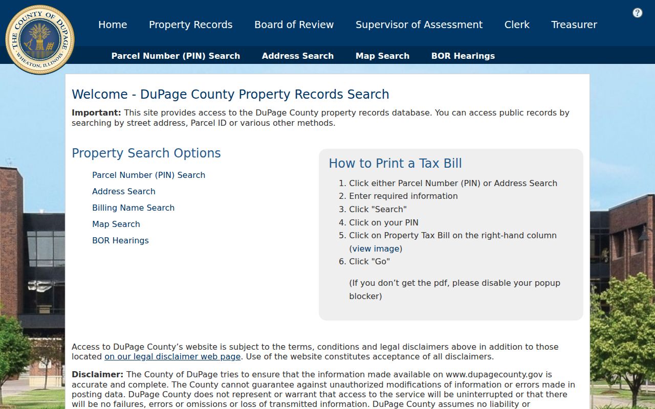 Woodridge residents directory DuPage property search menu
