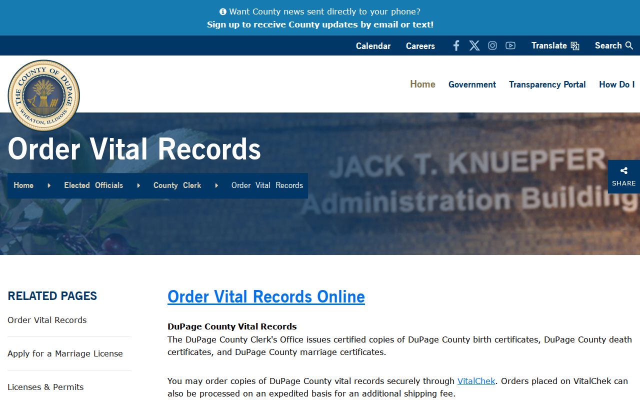 Woodridge resident lookup through DuPage birth death and marriage record applications